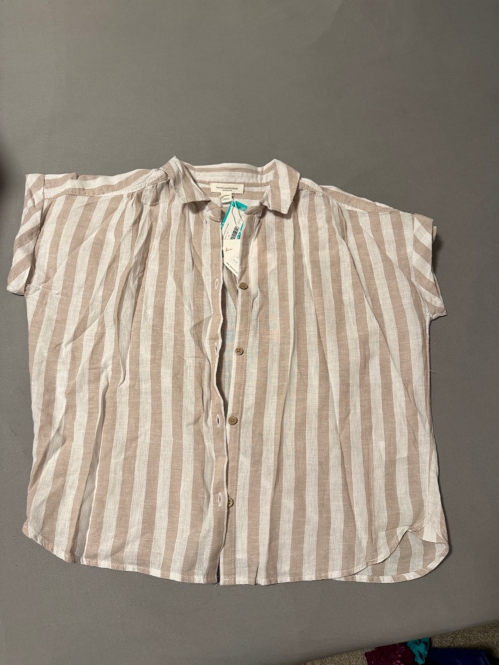 beachlunchlounge Cream and Light Brown Striped Top